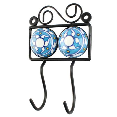 Turquoise Floral Ceramic Tile Hook